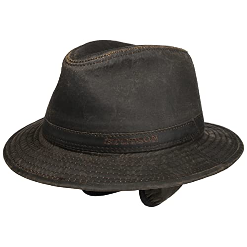 Stetson Berico Earflaps Traveller Hut Herren - Männerhut mit Futter aus Baumwolle - Einfarbiger Stoffhut im Used-Look - Integrierte schützende Ohrenklappen - Herbst/Winter braun M (56-57 cm) von Stetson