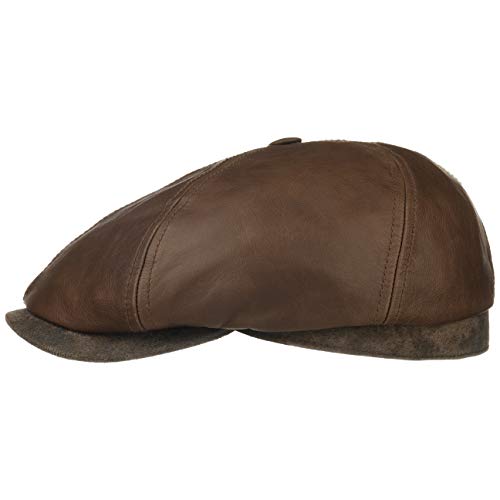 Stetson Brooklin Leder Flatcap Herrencap aus Echtleder mit Baumwollfutter Schiebermütze Herren Sommer Winter braun S (54-55 cm) von Stetson