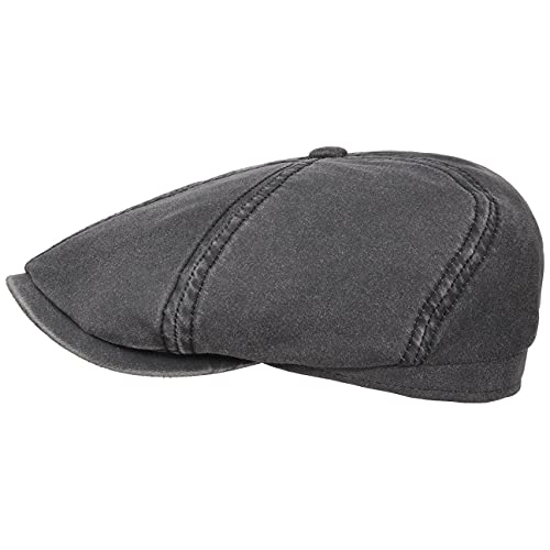 Stetson Brooklin Old Cotton Flatcap schwarz Herren - Schiebermütze im Used Look - Cap mit UV-Schutz 40+ - Schirmmütze mit Baumwolle - Herrenmütze Größe XXL 62-63 cm - Flat Cap/Mütze Frühjahr/Sommer von Stetson