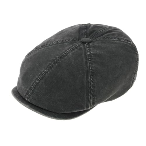 Stetson Brooklin Old Cotton Flat Cap Herren Schiebermütze Used Look UV-Schutz 40 Baumwolle Frühjahr Sommer schwarz XXL (62-63 cm) von Stetson
