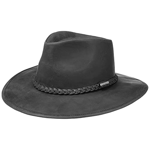 Stetson Buffalo Leather Westernhut - Lederhut Damen/Herren - Cowboyhut Sommer/Winter - Rodeohut aus Leder (Büffel) - Hut wasserabweisend - Regenhut schwarz M (56-57 cm) von Stetson