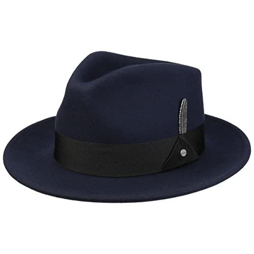 Stetson Burdock Fedora Wollhut - Schwarzer Hut - Klassischer Bogart-Stil - Wasserabweisend mit Asahi Guard - Herbst/Winter - Unisex dunkelblau L (58-59 cm) von Stetson