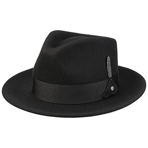 Stetson Burdock Fedora Wollhut - Schwarzer Hut - Klassischer Bogart-Stil - Wasserabweisend mit Asahi Guard - Herbst/Winter - Unisex schwarz S (54-55 cm) von Stetson