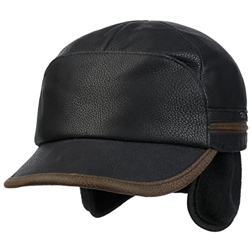 Stetson Byers Ledercap mit verstaubarem Ohrenschutz Herren - Ledermütze Made in Germany - Baseballcap aus Leder (Rind) - Basecap mit Earflaps aus Fleece - Herbst/Winter schwarz M (56-57 cm) von Stetson
