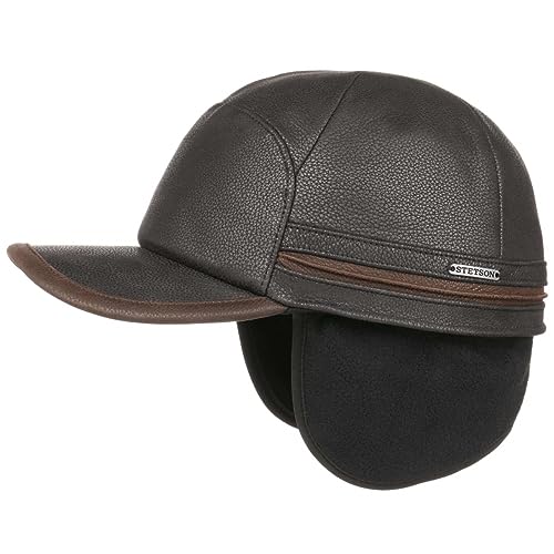 Stetson Byers Ledercap mit verstaubarem Ohrenschutz Herren Made in Germany Baseballcap Leder Rind Earflaps Fleece Herbst Winter schwarz XXL (62-63 cm) von Stetson