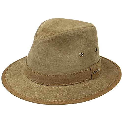 Stetson Calf Leather Traveller Hut Lederhut Travellerhut Sommerhut Ledertraveller Damen/Herren - mit Futter, Lederband Frühling-Sommer Herbst-Winter - M (56-57 cm) braun von Stetson