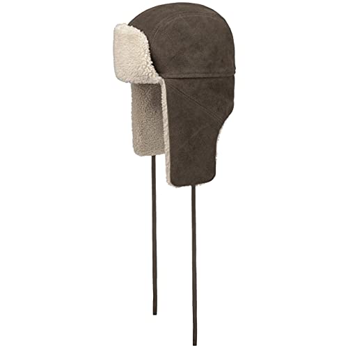 Stetson Calf Split Lapeer Fliegermütze Wintermütze Pilotenmütze Ledermütze Herren - mit Ohrenklappen, Futter, Kinnband, Kinnband Herbst-Winter - L (58-59 cm) braun von Stetson