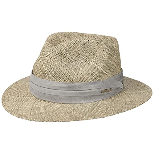 Stetson Caney Seagrass Traveller - Herrenhut aus Stroh - Sonnenhut mit elegantem Garniturband - Aus Stroh - Unifarbener Strohhut Frühjahr/Sommer Natur S (54-55 cm) von Stetson