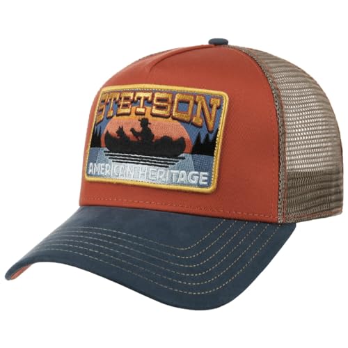 Stetson Canoe Trucker Cap Basecap Baseballcap Truckercap Meshcap Herren - Snapback, mit Schirm, Schirm Frühling-Sommer Herbst-Winter - One Size blau-rot von Stetson