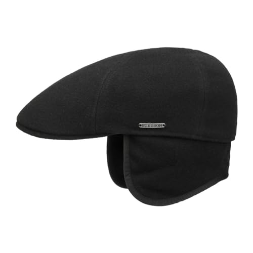 Stetson Texas Wool Ohrenschutz Flatcap Herren - Schiebermütze mit Kaschmir - Wintercap mit Earflaps (ausklappbar) - Herrencap mit Futter (Baumwolle) - Wollcap Herbst/Winter schwarz M (56-57 cm) von Stetson