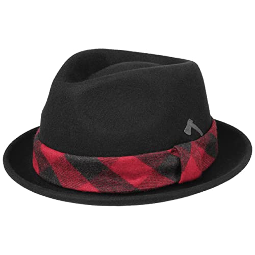 Stetson Check Band Player Wollhut - Einfarbiger Hut - Kariertes Ripsband - Wasserabweisend - Porkpie-Stil - Filzhut für Herren - Herbst/Winter schwarz M (56-57 cm) von Stetson