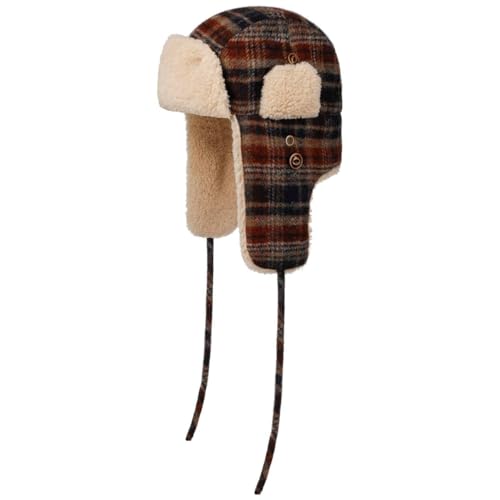 Stetson Checked Bomber Fliegermütze Pilotenmütze Trappermütze Chapka Herren - mit Futter, Lederband Winter Herbst-Winter - 59 cm blau-beige von Stetson
