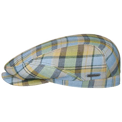 Stetson Checked Linen Driver Flatcap - Karierte Mütze - Schiebermütze mit Karomuster - Ideal für Frühjahr/Sommer - Made in The EU - Herren blau-grün 57 cm von Stetson