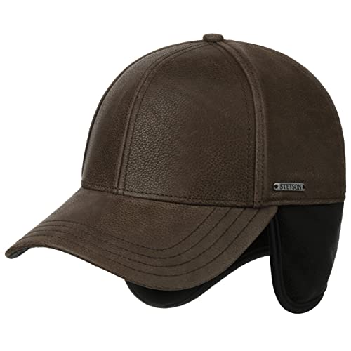 Stetson Chevrette Cowhide Cap mit Ohrenklappen Basecap Baseballcap Ledercap Damen/Herren - Schirm, Ohrenklappen, Futter Herbst-Winter - XXL (62-63 cm) braun von Stetson