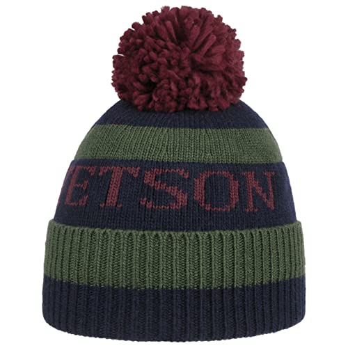 Stetson Classic Bommelmütze Gestreifte Umschlagmütze Kaschmir-Mix Damen Herren Herbst Winter grün-blau One Size von Stetson