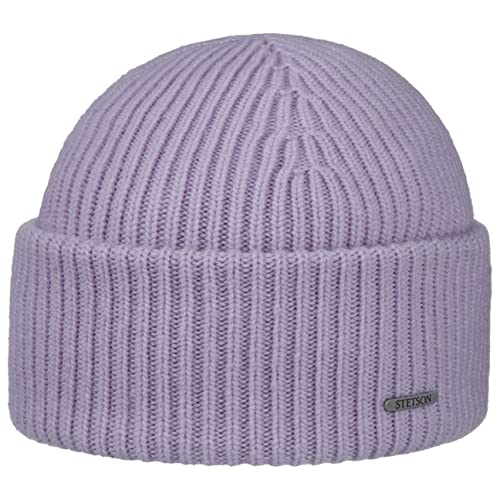 Stetson Classic Uni Wollmütze Mütze Beanie Strickmütze Wintermütze Umschlagmütze Damen/Herren - Made in Italy mit Umschlag Herbst-Winter - One Size Flieder von Stetson