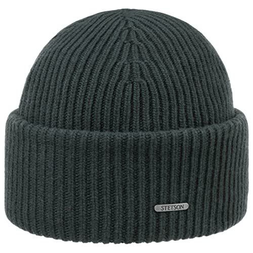 Stetson Classic Uni Wollmütze Mütze Beanie Strickmütze Wintermütze Umschlagmütze Damen/Herren - Made in Italy mit Umschlag Herbst-Winter - One Size grün von Stetson