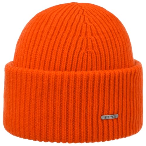 Stetson Classic Uni Wollmütze Damen/Herren One Size (ca. 54-58 cm) - Made in Italy - Aus 100% Wolle - Gestrickt - Beanie mit breitem Umschlag - Länge 23 cm - Herbst/Winter orange One Size von Stetson