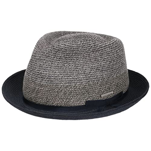 Stetson Contrast Brim Player Toyo Strohhut - Zweifarbiger Hut - Moderne Diamond-Krone - Mit UV-Schutz 40+ - Damen & Herren - Frühjahr/Sommer dunkelblau S (54-55 cm) von Stetson