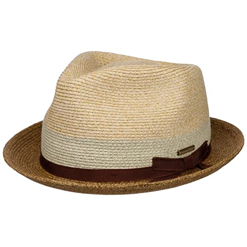 Stetson Contrast Brim Player Toyo Strohhut Zweifarbiger Hut Moderne Diamond-Krone UV-Schutz 40+ Damen Herren Frühjahr Sommer Natur L (58-59 cm) von Stetson