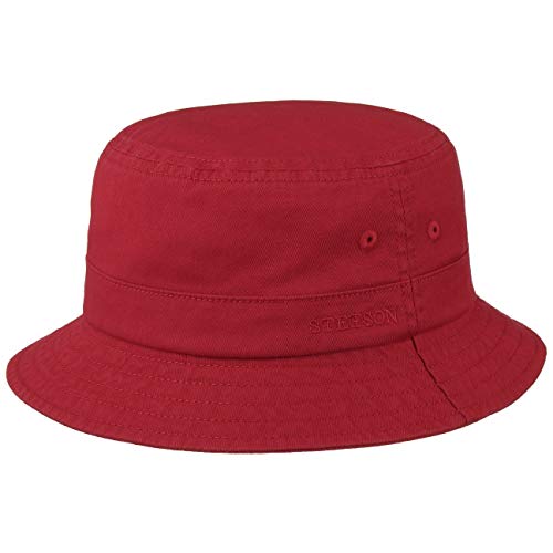 Stetson Cotton Twill Bucket Hut mit UV-Schutz Stoffhut Baumwollhut Fischerhut Anglerhut Damen/Herren - Frühling-Sommer - L (58-59 cm) rot von Stetson