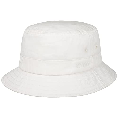 Stetson Cotton Twill Bucket Hut mit UV-Schutz Stoffhut Baumwollhut Fischerhut Anglerhut Damen/Herren - Frühling-Sommer - M (56-57 cm) weiß von Stetson