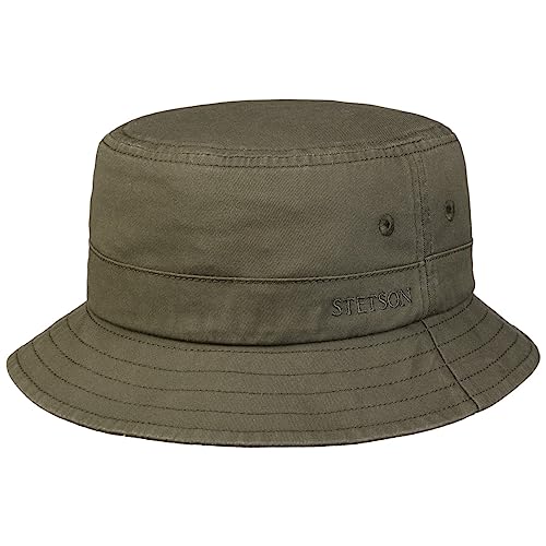 Stetson Cotton Twill Bucket Hut mit UV-Schutz Stoffhut Baumwollhut Fischerhut Anglerhut Damen/Herren - Frühling-Sommer - XL (60-61 cm) Oliv von Stetson