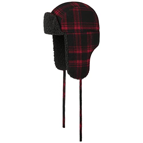 Stetson Country Check Lapeer Fliegermütze Pilotenmütze Chapka Trappermütze Damen/Herren - mit Ohrenklappen, Futter, Kinnband, Kinnband Herbst-Winter - L (58-59 cm) schwarz-rot von Stetson