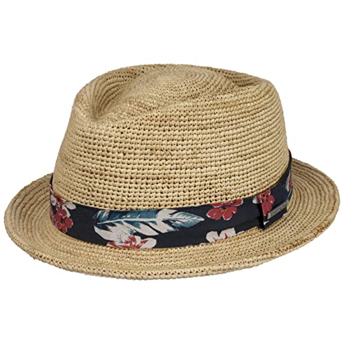 Stetson Crochet Diamond Raffiahut - Naturfarbener Hut aus Stroh - Sommerhut mit geblümtem Stoffband - Made in Italy - Damen - Frühling/Sommer Natur M (56-57 cm) von Stetson