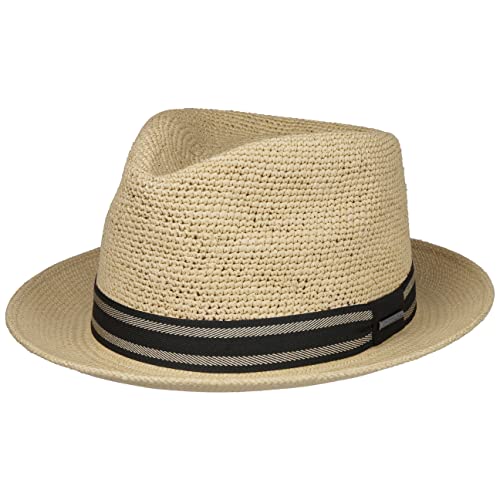 Stetson Crochet Panamahut - Player-Hut - Naturfarbener Hut - Sommerhut mit gestreiftem Band - Handgefertigt in Ecuador - Herren - Frühjahr/Sommer Natur L (58-59 cm) von Stetson