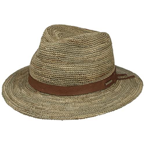 Stetson Crochet Traveller Seegrashut - Naturfarbener Hut aus 100% Stroh - Vintage-Stil - Sommerhut mit Ledergarniturband - Unisex - Frühjahr/Sommer Natur S (54-55 cm) von Stetson