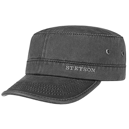 Stetson Datto Armycap Herren Wasserabweisende Baumwollkappe Größenverstellbar Armymütze UV 40+ Verwaschene Lederoptik Oilskin Urbancap Sommer Winter schwarz L (58-59 cm) von Stetson