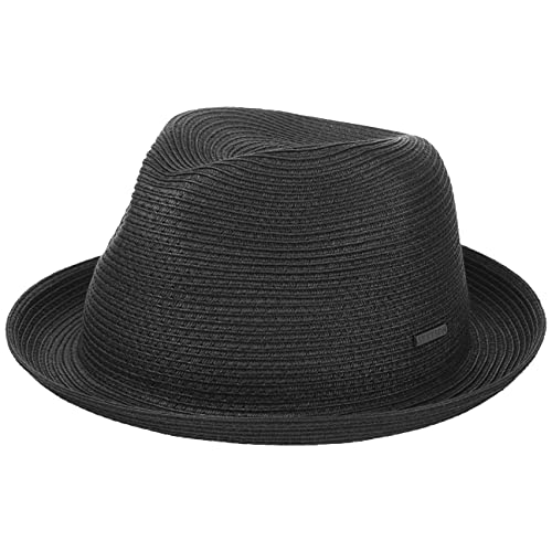 Stetson Dawson Black Player Strohhut Damen/Herren - Sonnenhut mit UV-Schutz 40 - Strandhut aus Papierstroh - Porkpie mit Markenemblem - Fedora Frühjahr/Sommer schwarz M (56-57 cm) von Stetson