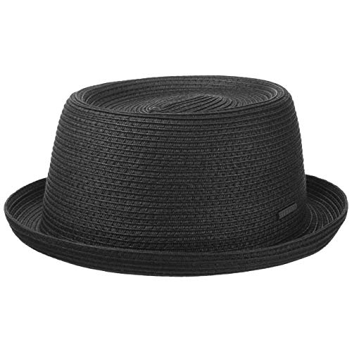 Stetson Dawson Black Pork Pie Herren - Sommerhut mit UV-Schutz 40 - Strandhut aus Papierstroh - Strohhut mit Flechtmuster - Sonnenhut Frühjahr/Sommer schwarz M (56-57 cm) von Stetson