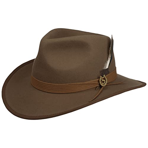 Stetson Dennysville Western Wollhut - Einfarbiger Hut - Cowboy-Stil - Wasserabweisender Filzhut mit Federn - Unisex - Ganzjährig tragbar braun XXL (62-63 cm) von Stetson