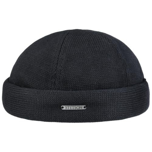 Stetson Docker Strickmütze Herren - Baumwollmütze atmungsaktiv - Dockermütze aus 100% Baumwolle - Dockercap größenverstellbar - Wintermütze mit Baumwoll-Innenfutter Herbst/Winter schwarz XL (60-61 cm) von Stetson