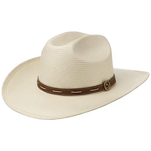 Stetson Edcouch Western Toyo Strohhut - Naturfarbener Hut - Cattleman-Krone Sommerhut mit Ledergarniturband - Herren - Frühjahr/Sommer Natur L (58-59 cm) von Stetson