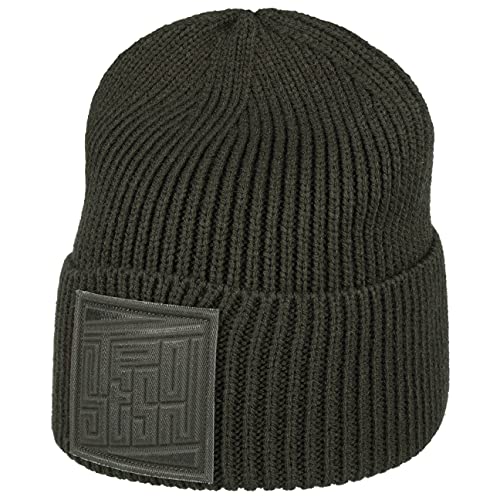 Stetson Embossed Badge Umschlagmütze Beanie Wintermütze Strickmütze Herren - mit Umschlag Winter Herbst-Winter - One Size Oliv von Stetson