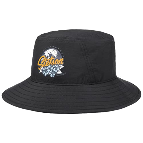 Stetson Fast Dry Bucket Sonnenhut - Einfarbiger Hut mit Patch - Fischerhut für Damen - UV-Schutz 40+ - Packable - Frühjahr/Sommer schwarz XL (60-61 cm) von Stetson