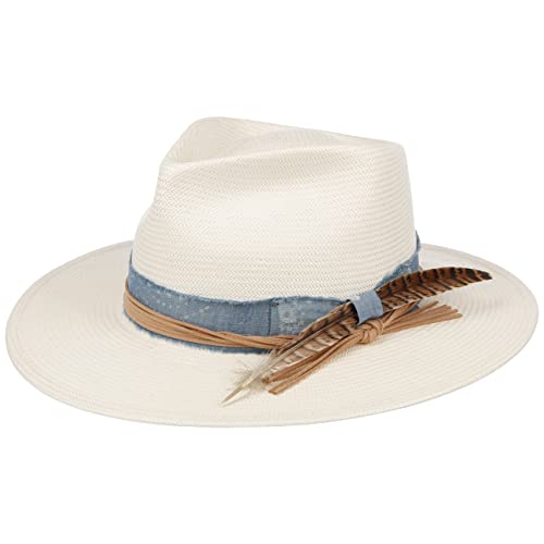 Stetson Feather Trim Toyo Western Strohhut - Cremeweißer Hut - Lässiger Traveller-Stil - Ripsband mit Feder - Damen/Herren - Frühjahr/Sommer cremeweiß M (56-57 cm) von Stetson