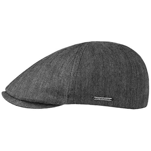 Stetson Fine Herringbone Flatcap Schirmmütze Schiebermütze Leinencap Herren - Made in The EU mit Schirm, Futter, Futter Frühling-Sommer - M (56-57 cm) anthrazit von Stetson