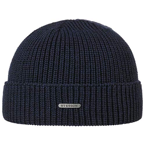 Stetson Finley Merinomütze Damen/Herren - One-Size (ca. 55-59 cm) - Made in Italy - Länge 18,5 cm - Wintermütze aus 100% Merinowolle - Beanie mit Umschlag - Herbst/Winter dunkelblau One Size von Stetson