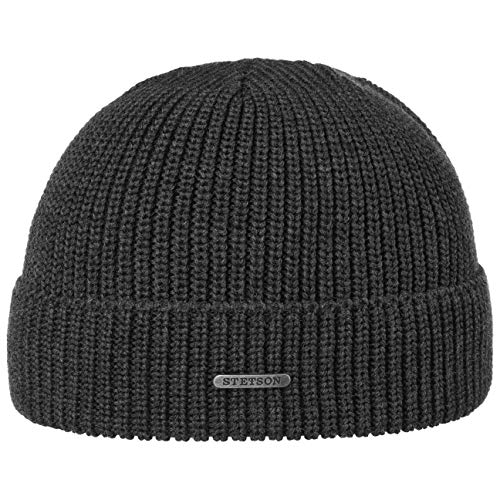 Stetson Finley Merinomütze Damen/Herren - One-Size (ca. 55-59 cm) - Made in Italy - Länge 18,5 cm - Wintermütze aus 100% Merinowolle - Beanie mit Umschlag - Herbst/Winter dunkelgrau One Size von Stetson