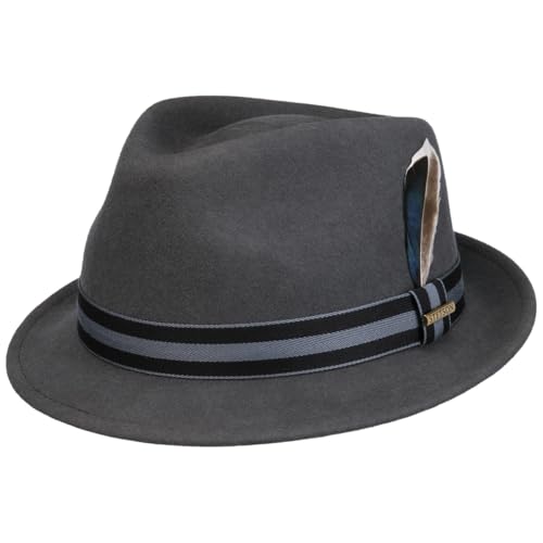 Stetson Galento Trilby Hut Unifarben 100% Wollfilz Asahi Guard Herren Herbst grau M (56-57 cm) von Stetson