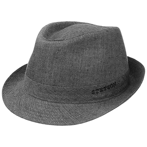 Stetson Geneva Leinenhut - Sonnenhut Damen/Herren - Stoffhut Made in Italy - Sommerhut mit UV-Schutz 40+ - Trilby aus Leinen Frühjahr/Sommer grau 54 cm von Stetson