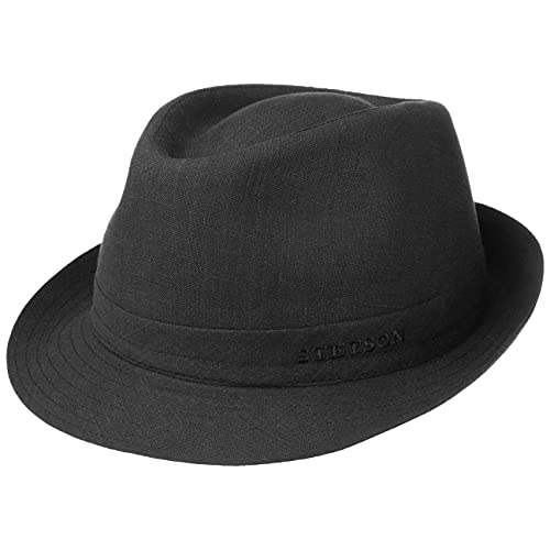 Stetson Geneva Leinenhut - Sonnenhut Damen/Herren - Stoffhut Made in Italy - Sommerhut mit UV-Schutz 40+ - Trilby aus Leinen Frühjahr/Sommer schwarz 55 cm von Stetson