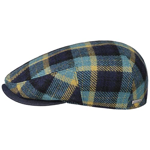 Stetson Genola Wool Check Flatcap - Karierte Kappe mit Baumwollfutter - Klassische Schiebermütze - Karomuster mit Stil - Made in The EU - Herren - Herbst/Winter blau XL (60-61 cm) von Stetson