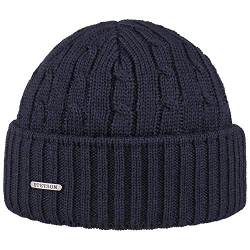 Stetson Georgia Wool Umschlagmütze Damen/Herren - Made in Germany - Einfarbige Wintermütze aus Merinowolle - Mütze in Einheitsgröße - Beanie aus Wolle - Herbst/Winter blau One Size von Stetson