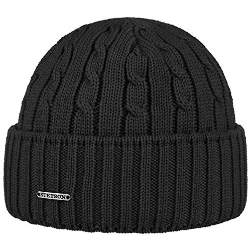 Stetson Georgia Wool Umschlagmütze Damen/Herren - Made in Germany - Einfarbige Wintermütze aus Merinowolle - Mütze in Einheitsgröße - Beanie aus Wolle - Herbst/Winter schwarz One Size von Stetson