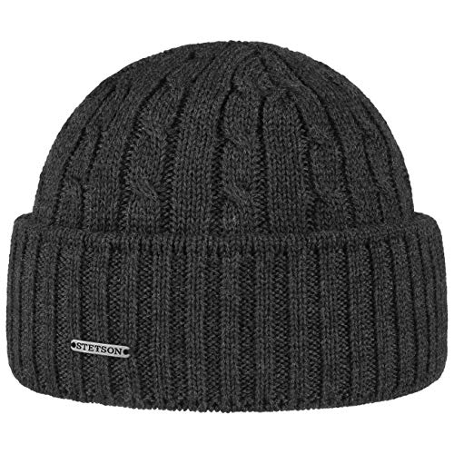 Stetson Georgia Wool Umschlagmütze Damen/Herren - Made in Germany - Einfarbige Wintermütze aus Merinowolle - Mütze in Einheitsgröße - Beanie aus Wolle - Herbst/Winter anthrazit One Size von Stetson